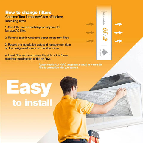 Man installing MERV 8 Pleated Replacement Air Filter 14x18x1 For AC And Furnace, easy installation guide visible