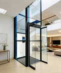 Hassle Free Residential Home Elevator No Pit Or Machine Room For Existing Homes Super Compact Indoor Space Saver installed in modern living room.