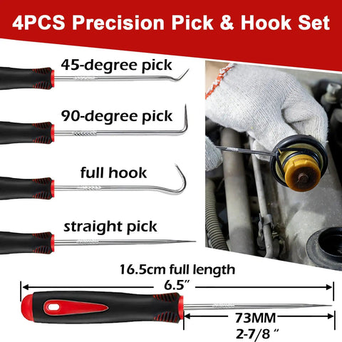 Precision pick and hook set from Trim Removal Tool Set With Pick And Clip Remover, 4PCS steel picks for auto repair.