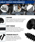 Heavy Duty 304 Stainless Steel Sheet Metal Screws With Slick Black Coating And Torx Driver Bit Included For No Sweat Rust Protection On Tough Outdoor And Construction Jobs Anywhere, button head and deep thread design.