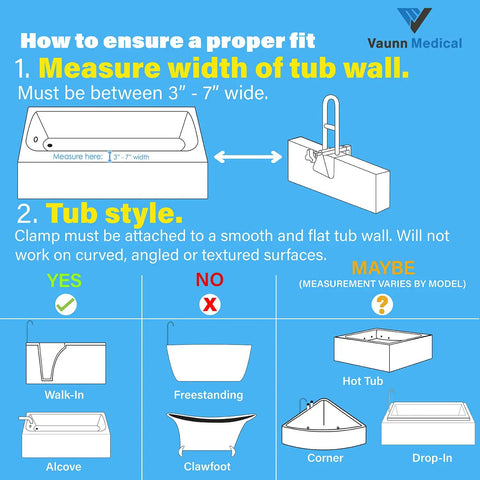 Guide on fitting Adjustable Bathtub Safety Rail Grab Bar For Shower with Secure Padded Clamp Stainless Steel White