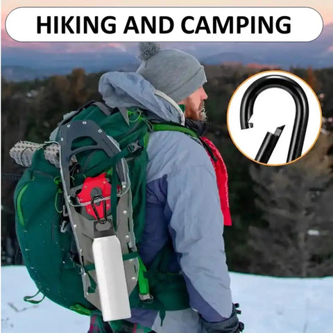 Heavy Duty Bushcraft Carabiner Snap Hooks In Black And Silver Zinc Finish, 90kg 200lb Load, 5cm Quick Connect Gate shown in hiking use