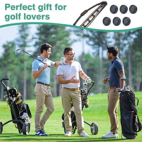 Golfers with Cooler Beer Sleeve with Six Ice Pucks in golf bags on the course, enjoying cold drinks, easy access and great for casual swigs.