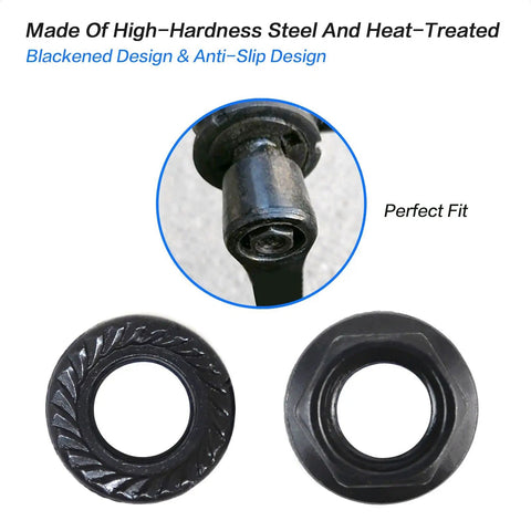 Heavy Duty M8 Flange Crank Arm Nuts For Bikes Heat Treated Steel Bottom Bracket Fasteners with blackened anti-slip design close-up.