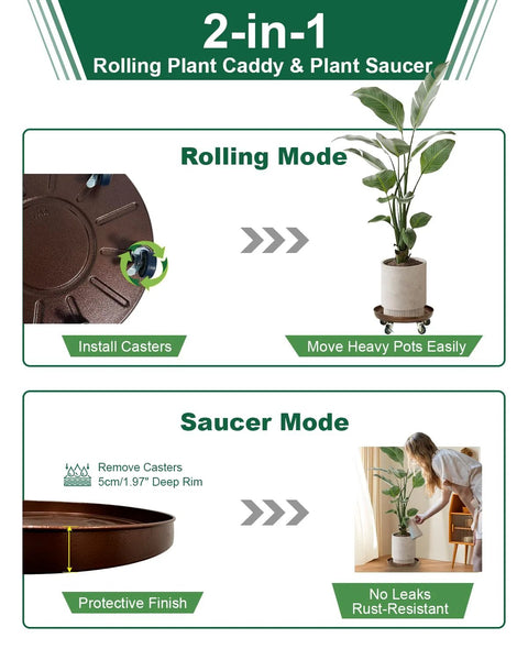 2-in-1 Heavy Duty Rolling Plant Caddy With Wheels 12 Inch Plant Stand Supports Up To 320 Lbs Durable Metal Construction With Locking