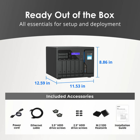 Heavy Duty Eight Bay Network Attached StorageCrafted As A Top Shelf Badass Rig Powered By Intel Atom C5125 Octa Core Processor 8.86x12.59x11.53 inches.