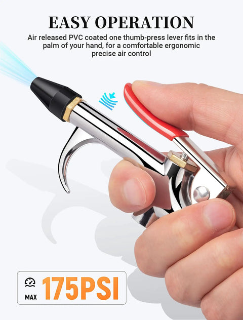 Two Way Air Blow Gun Kit With One Quarter Inch NPT Connection Rubber Tip And Standard Quick Plug for Easy Operation in Hand