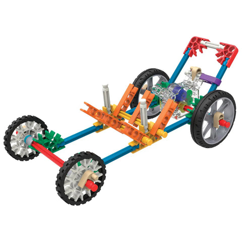 STEM Vehicle Building Kit With 130 Plus Parts For Kids Ages 8 And Up, Build 7 Hands-On Vehicles Powered By Push, Rubber Band, Wind Or Spring Motor, Learn Potential And Kinetic Energy, Velocity, Acceleration, Motion, And Graphing Concepts, assembled wheeled model