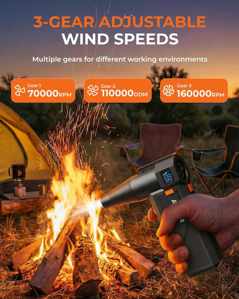 High Power 160,000 RPM Electric Air Duster Blower With Brushless Motor in outdoor camping setting