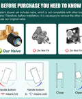 Diagram showing compatible and incompatible valves for Square Stainless Steel Shower Faucet Set With Rainfall System One Handle Trim Kit Ceiling