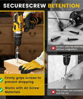 Spring Loaded Anti Drop Screw Holding Screwdriver Bits For DIY Home Repairs With Built In Spring Clamp Keeps Screws From Slipping Phillips cross-tip bit holding a screw on a drill over wood