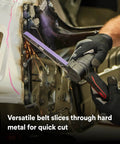 Worker using Cubitron II File Belts 36 Plus Grit Half Inch By 18 Inch Pack Of 10 Resin Bonded for metal deburring with sparks flying