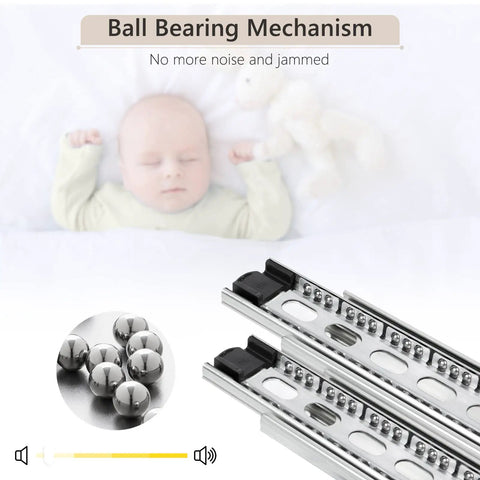 Heavy Duty 22 Inch Drawer Slides Set With Full Extension Ball Bearing Rails Side Mount Glides Built Tough For Cabinets 100 Lb Capacity Per Pair 6 Pairs with baby background