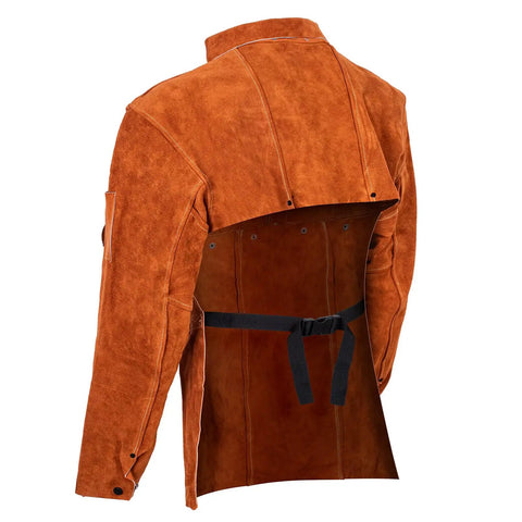 Heavy Duty Leather Welding Jacket With Sleeves For Heat And Flame Resistance Cowhide Weld Coat For Men And Women open back
