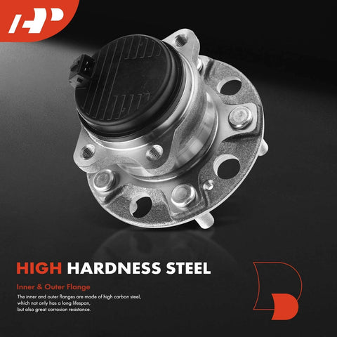 Two Pack Rear Wheel Bearing And Hub Assembly With ABS For Hyundai And Kia 5-Lug, shows close-up of steel flange and bearing
