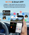 Person using Blazing 4K Front And Rear Dash Cam With Built In WiFi 6 And GPS app for seamless connectivity on smartphone display.