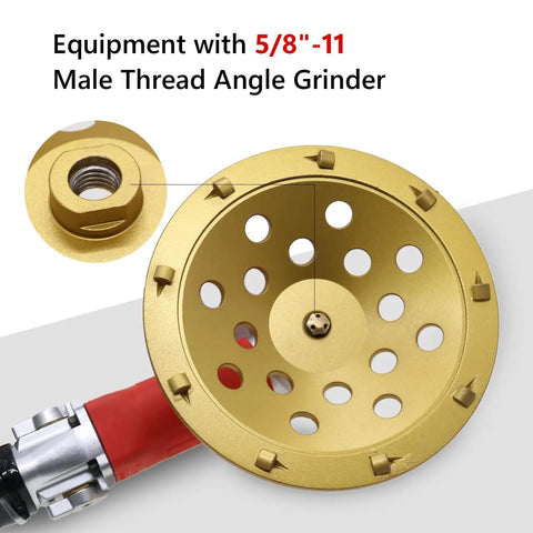 7 Inch PCD Grinding Cup Wheel with 9 Segments for Epoxy Thinset Glue and Concrete Floor Surface Coating Removal on 5/8-11 Threaded Shank