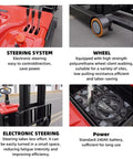 Heavy Duty Electric Forklift Stacker With 1.5 Ton Lift Capacity featuring electronic steering and polyurethane wheels for efficient movement.