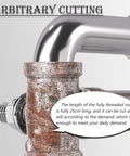 Close-up of Two Piece M6x250mm Fully Threaded Rod Set In 304 Stainless Steel With Lock Nuts and rustic pipe connection.