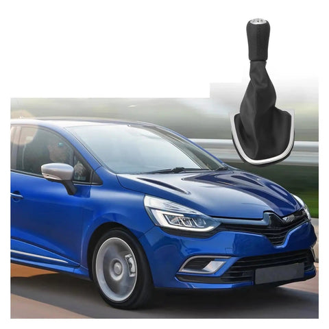 Upgrade Your Ride With This Slick Car Gear Knob For Clio 4 Made From Tough Raw Materials Perfect For 5 Speed Stick Shift Handles That Won't Fade Or Warp Over Time Giving You A Cool And Durable Control Experience While Driving Like A Local. black leather 5-speed gear shift knob with boot for Clio 4