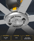 ShopFan 14 Ft HVLS Industrial Ceiling Fan for Commercial Spaces with Quiet Winglet Airfoils, silver and yellow aluminum