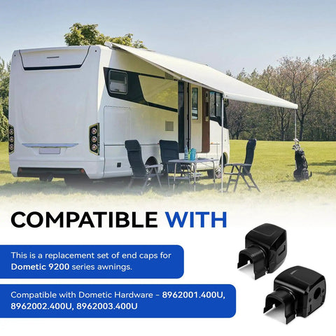 RV Awning Arm End Cap Cover Kit For 9200 Series Awnings Replacement ABS End Caps Black, Durable, DIY Friendly Install