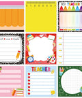 Back To School Sticky Notes Set Of Nine Pads Fifty Sheets Each Cute Teacher Notepads for classroom use with colorful designs.