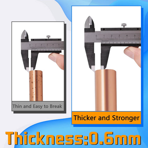 Vernier caliper measuring copper HVAC service tube thickness 0.6 mm (front view)