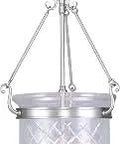 Three Light Chain-Hung Pendant From Jefferson Collection In Brushed Nickel Finish For Classic Hallway Or Dining Room Traditional Style Lighting
