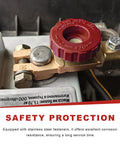 Heavy Duty Top Post Battery Disconnect Switch 12V 125A shiny brass and red knob, mounted on a battery, for car or RV use.