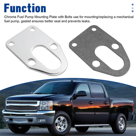 Fuel Pump Mounting Plate With Chrome Bolts For Chevy Small Block Engines 265 283 305 307 327 350 400 Fits Mechanical Fuel Pumps With Gasket