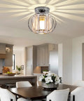 Modern Semi Flush Mount Ceiling Light Fixture With Crystal Chandelier Effect Chrome Small Ceiling Lamp in a dining area