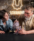 Star Wars AT ST Walker 3D Wooden Puzzle Kit For Adults, DIY Mechanical Model With Spring Engine, boy and man assembling wooden walker
