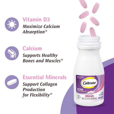 Minis 600 Plus D3 Calcium And Mineral Supplement Tablets With Vitamin D For Bone Health 150 Count bottle front view