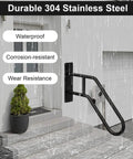 Rock Solid 304 Stainless Steel Handrail For Indoor Outdoor Steps With Slick U Shape Grip Heavy Duty Stair Railing Supporting Up To 500 Lbs Built Like A Tank For Daily Use, displayed on steps with rain.