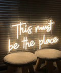 Large LED Neon Sign This Must Be The Place Wall Decor on stools, warm glow, 21.65 x 12.4 inches, for home or business vibe boost gift