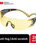 SecureFit Safety Glasses With Scotchgard Anti Fog And Anti Scratch Coating ANSI Z87 Certified Clear Lenses Yellow Frame
