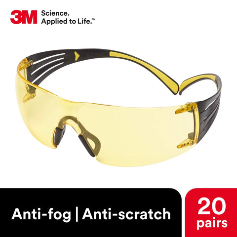 SecureFit Safety Glasses With Scotchgard Anti Fog And Anti Scratch Coating ANSI Z87 Certified Clear Lenses Yellow Frame