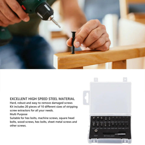 Get Your Hands On This 22-Piece Broken Bolt Remover Kit Made From Tough High-Speed Steel To Easily Extract Stuck Stripped Screws And Nuts With Built-In Drill Bit Holders For Serious Home And Auto Jobs, 22-piece HSS set in case