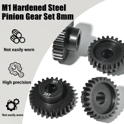 8Mm Steel Pinion Gear Set 24T 26T 28T 30T With Laser Engraved Tooth Count For 1/5 X-Maxx RC Cars Buggies And Trucks Beefed-Up Upgrade Mod 1 Gear That Works Great With Brushed And Brushless Motors 4 Pcs