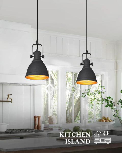 Sunrise Inspired Modern Pendant Lights Set Of 2 Black And Orange Gold Metal Hanging Fixtures For Kitchen Island
