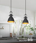 Sunrise Inspired Two Tone Matte Black And Orange Gold Pendant Lights for kitchen island in modern white kitchen