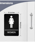 ADA Compliant Braille Restroom Sign For Business With Double Sided 3M Tape ABS Plastic 9 By 6 Inches Ideal For Offices And Restaurants Bathroom Signage With Raised Letters And Icons showing women's icon and braille on restroom door