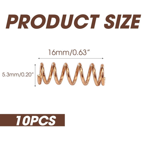 10 Pack Copper Compression Springs For Automotive Heating Plug, 5.3mm Outer Diameter And 16mm Length, size dimensions shown