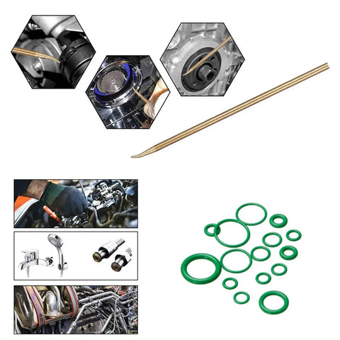 495 Piece SAE And Metric O Ring Kit With O Ring Picks And Installation Tools For DIYers, featuring green NBR O-rings and tools.
