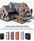 Wireless Door Chime For Home Office Store With 600 Ft Range, 58 Chimes, 5 Volume Levels, LED Indicator, Alarm shown in use on house