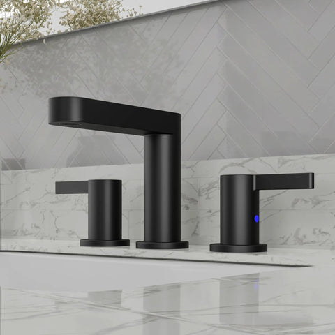 Matte Black 8 Inch Widespread Bathroom Faucet For 3 Hole Sink With Pop Up Drain And Water Supply Lines No Fuss Quick Install