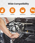 Wide compatibility of Beefed Up Universal 6AN Fuel Line Kit shown in engine bay, suitable for diesel, gasoline, and hydraulic oil.