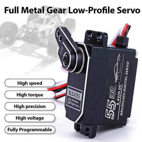 Low Profile Programmable Brushless Digital Servo For 1/10 Scale Drift Cars, 55kg Torque, 0.09s Fast Speed, Full Metal Gears