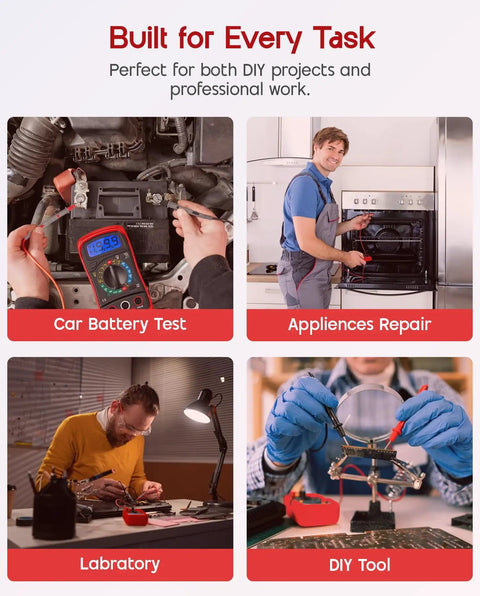 Digital Multimeter With Test Leads And Backlit LCD Display For Measuring AC DC Voltage DC Current Ohms Resistance Continuity And Diodes The Must Have Handy Tool For Home Auto And Electronics Projects with car battery test by mechanic